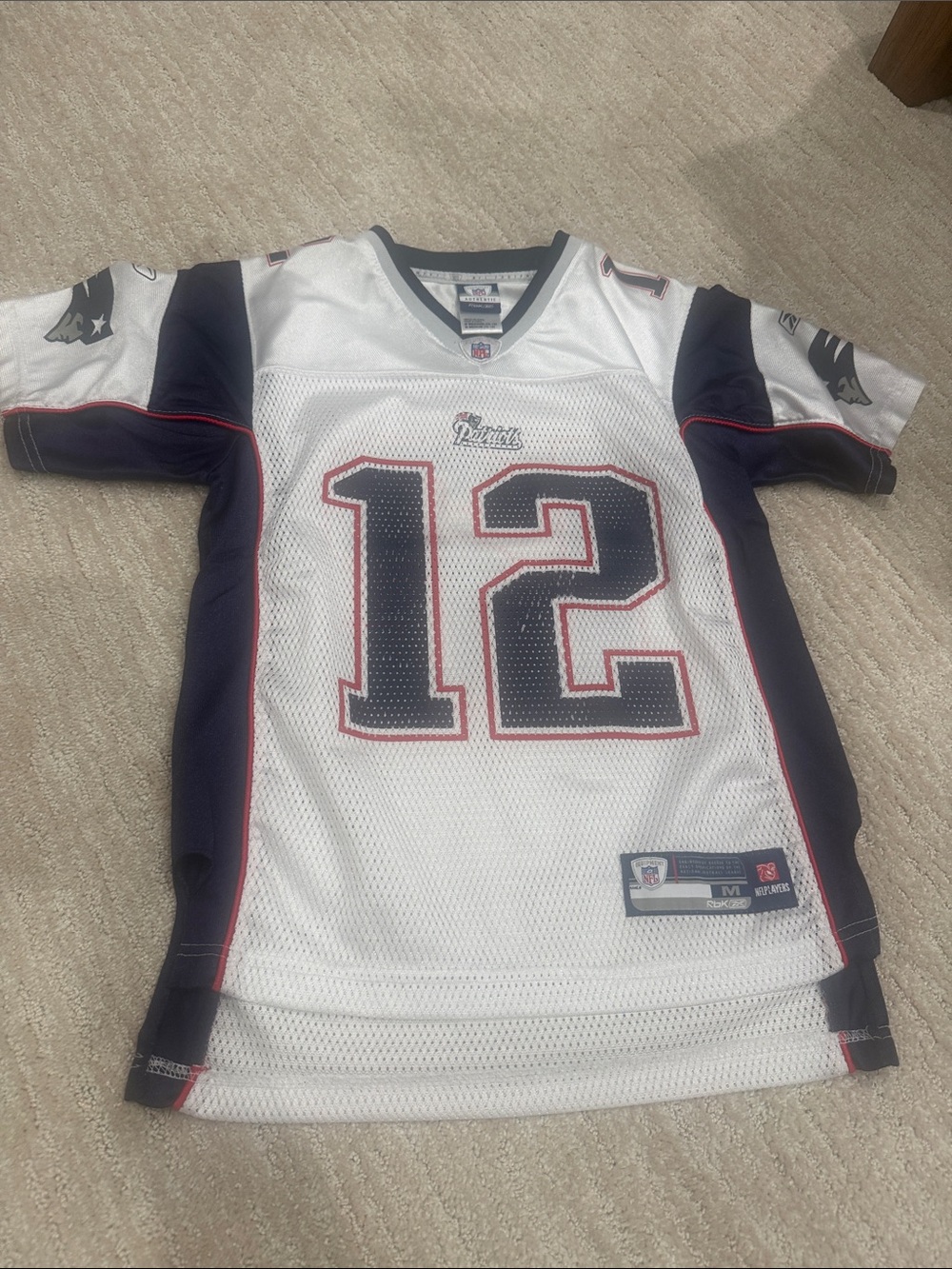 Reebok White Navy Tom Brady #12 Football Jersey